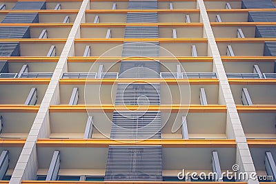 Abstract angle bottom view of front side of residential architecture buildings. Stock Photo