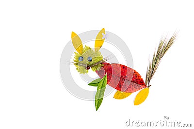 abstract animal made of leaf, art project for kids, autumn or summer natural craft ideas Stock Photo