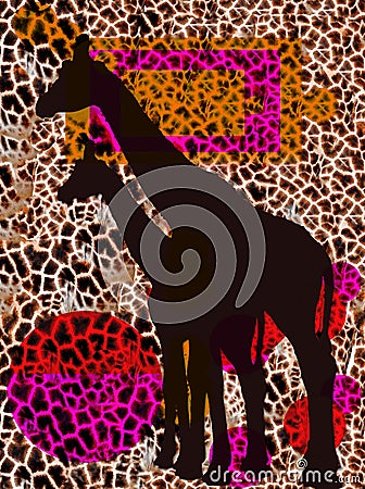 Abstract illustration of giraffe and animal seamless pattern. Color graphics. Design for background, wallpaper, covers and packagi Stock Photo