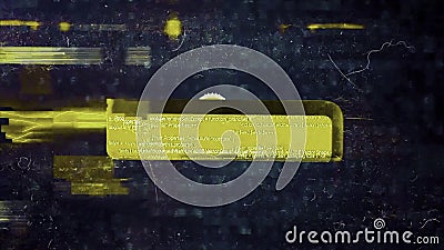 Abstract animation of golden usb flash drive with virus inserting in the laptop and hacking the factory system. Hacking Stock Photo