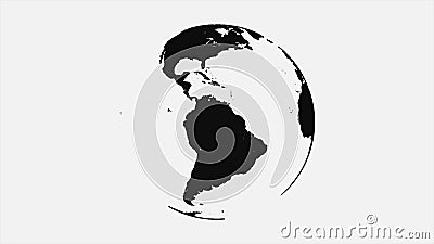 Abstract animation of rotating black planet earth on white background. Painted planet Earth with black contours of Stock Photo