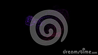 Abstract animation of rotating sphere decaying into multicolored moving particles on black background. Animation Stock Photo