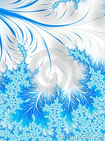 Abstract Aqua Blue White Christmas Tree Branch with Snowflakes. Stock Photo