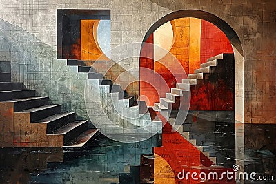 Abstract architectural background 3D modern art concepts, simple shapes and forms Cartoon Illustration