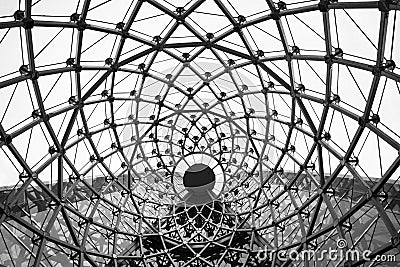 Abstract architectural background swirl steel beam glass roof Stock Photo