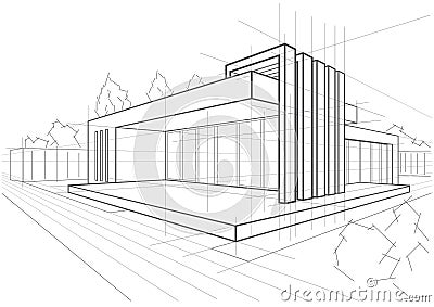 Abstract architectural linear sketch modern cottage Vector Illustration