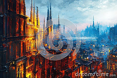 Abstract architecture background with colorful textures and shapes, modern art wallpaper, artistic catedral architecture. Cartoon Illustration