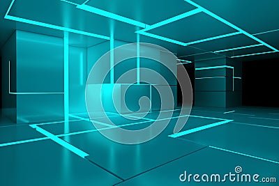 Abstract architecture background, empty open space interior. 3d render illustration Cartoon Illustration