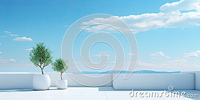 Abstract architecture background, futuristic white empty interior balcony 3d render Stock Photo