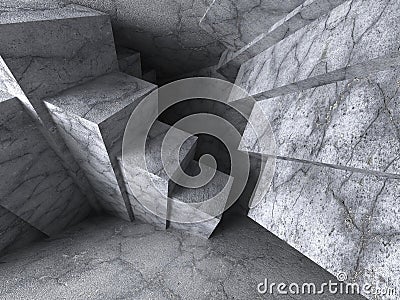 Abstract Architecture Background. Geometric Chaotic Concrete Blocks Construction Stock Photo