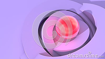 Abstract architecture background with soft ulraviolet arc shapes and shiny red core sphere with light Stock Photo