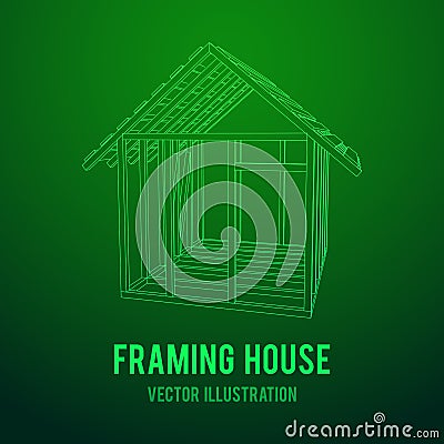 Wireframe framing house Vector Illustration