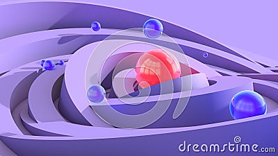 Abstract architecture background with soft ulraviolet arc shapes and shiny red core sphere with light Stock Photo