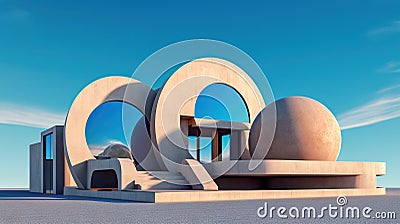 Abstract architecture surreal building. Dream scene with epic architectural abstraction under the blue sky. Generated AI Stock Photo