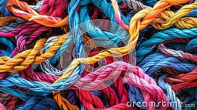 An abstract array of knotted and tangled wool fibers creating a unique and whimsical texture Stock Photo