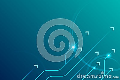 Abstract arrow circuit style on blue background, copy space composition, technology development concept. Stock Photo