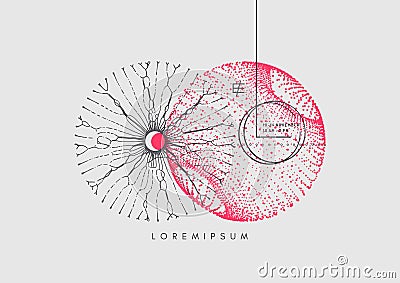 Abstract art. Array with dynamic emitted particles. Science or technology background. 3d vector composition for cover, poster, Vector Illustration