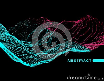 Abstract art. Array with dynamic emitted particles. Water splash imitation. Modern science and technology background. Vector Vector Illustration