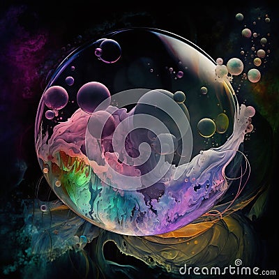 Abstract art background with colourful bubbles and splashes as alcohol ink. Stock Photo