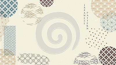 Abstract art background with Geometric pattern vector. Japanese banner with Asian icons in vintage style Vector Illustration
