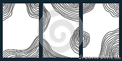 Abstract art background with Ink streaks, lines elements. Painting brush decoration. Set of three creative minimalist Vector Illustration