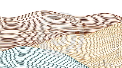 Abstract art background with line pattern vector. Curve elements with hand drawn wave in vintage style Stock Photo