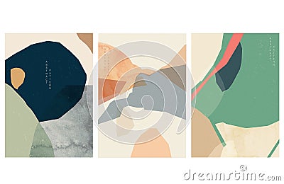 Abstract art background with watercolor texture vector. Collage of art landscape in Japanese style Cartoon Illustration