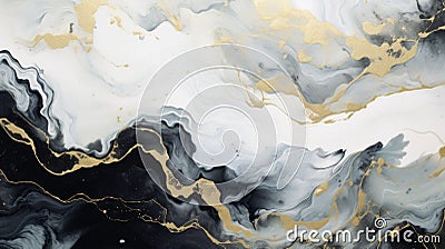 Abstract art banner made with mixed black and white oil paint with gold pattern, decorative plaster Stock Photo