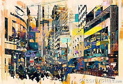 Abstract art of cityscape Cartoon Illustration