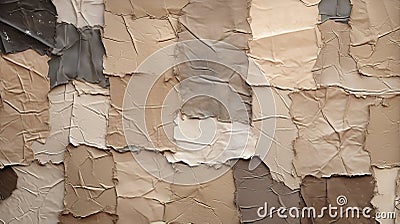 Abstract Art Collage: Ripped Denim And Taupe Sticky Notes Stock Photo