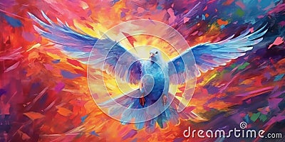 Abstract art. Colorful painting art of a dove. Holy Spirit concept. Christian illustration Cartoon Illustration