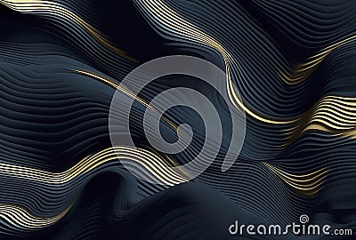 Abstract art with dark, flowing lines and golden highlights, creating depth and movement in a mesmerizing pattern, ai generative Stock Photo