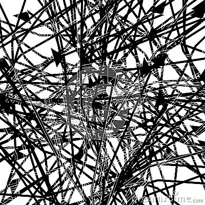 Abstract art with deformation, distortion effect on random lines. Random, chaotic texture. Distress mix of lines. Complex Vector Illustration