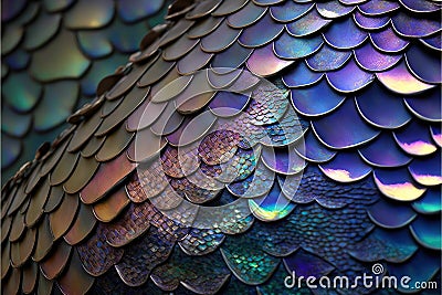 Abstract art of dragon skin in seamless iridescent fantasy scales design. Stock Photo