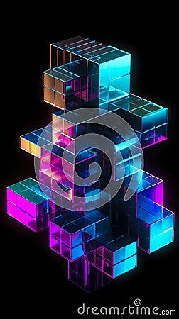 abstract art elements geometric shapes, crystals and dust, chaotic shapes, iridescent neon bright colors, abstract modern Stock Photo
