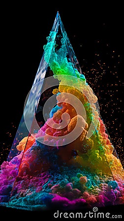 abstract art elements of minerals, crystals, colorful rocks shapes, crystals and dust, chaotic shapes, iridescent neon bright Stock Photo