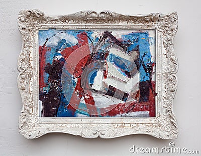Abstract art expressionism canvas in vintage antique white frame Stock Photo
