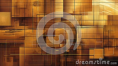 Abstract art with a geometric golden pattern, creating a complex and intricate visual Cartoon Illustration