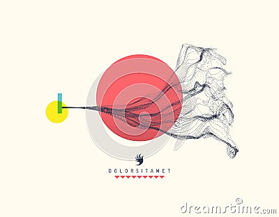 Abstract art in Japanese style. Array with dynamic emitted particles. Water splash imitation. Modern science background. Vector Vector Illustration