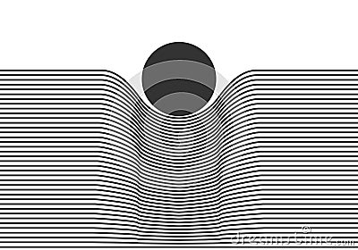 Abstract art line design. Mass gravity concept. Down move circle with line. Trendy creative geometric composition background. Vector Illustration