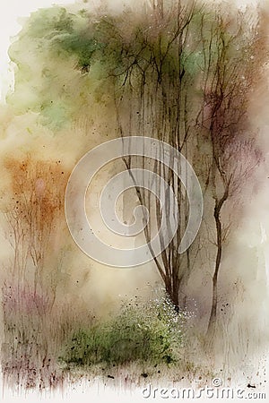 Abstract art nature, hazy, mist, sketched lines floating in soft colors, pastel, Ai-generated Cartoon Illustration