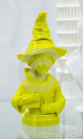 Abstract art object printed 3D printer Colored yellow creative model printed Stock Photo