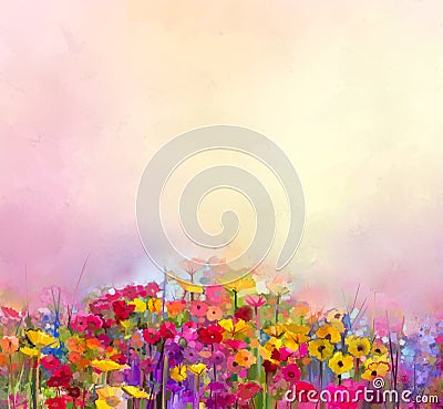 Abstract art oil painting of summer-spring flower. Meadow, landscape with wildflower Stock Photo