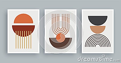 Abstract art painting with boho colors background. Minimalist modern painting geometric elements Vector Illustration