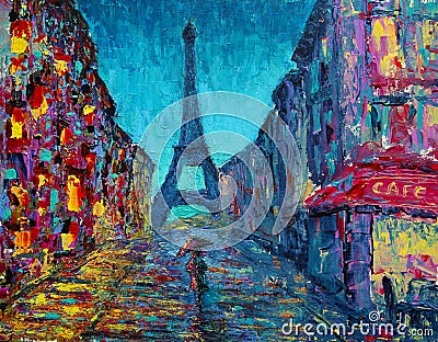 Abstract art painting with Paris street. Stock Photo