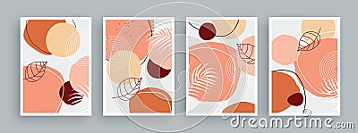 Abstract art painting with pastel colors background. Minimalist geometric elements and hand drawn line. Mid century scandinavian Vector Illustration