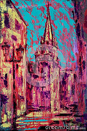 Abstract art painting of the San Juan de Sahagun church in Salamanca Spain Stock Photo