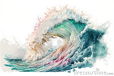 Abstract art in pastel watercolor waves ocean isolated on white background. Stock Photo