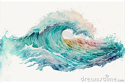 Abstract art in pastel watercolor waves ocean isolated on white background. Stock Photo
