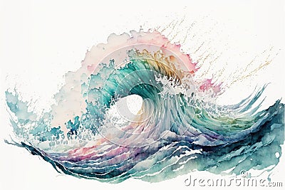 Abstract art in pastel watercolor waves ocean isolated on white background. Stock Photo